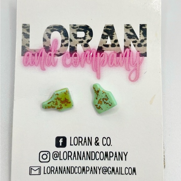 Cute Dainty Turquoise and Gold Country Livestock Ear Tag Earrings - Picture 2 of 2